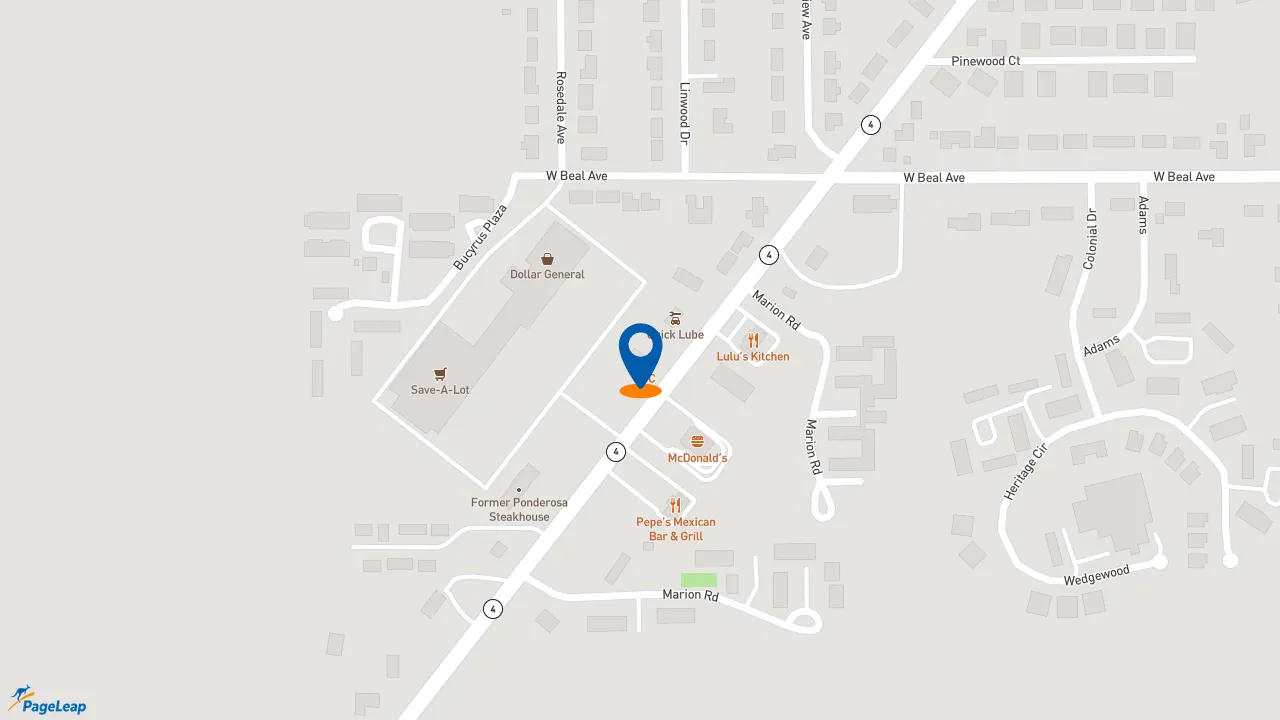 https://pageleap.com map showing location of KFC in Bucyrus.