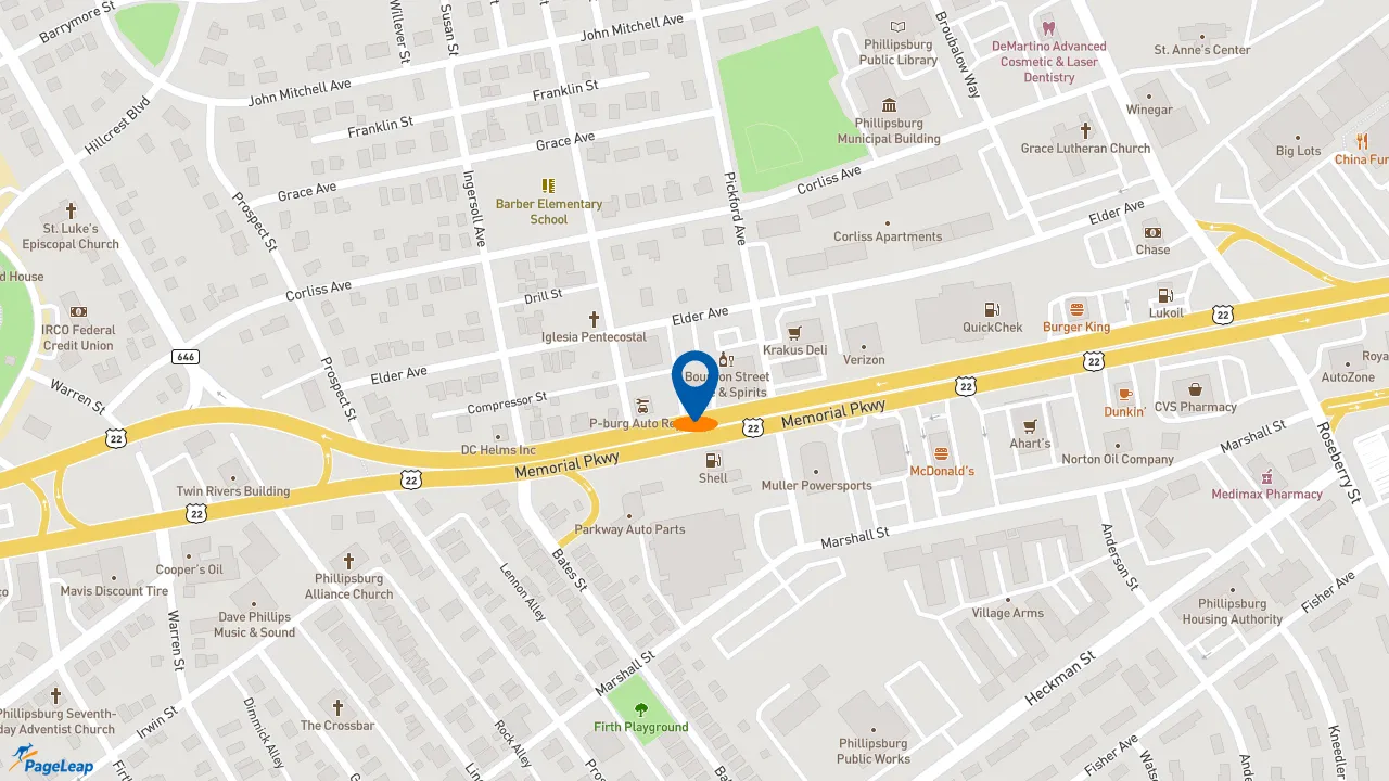 https://pageleap.com map showing location of KFC in Phillipsburg.