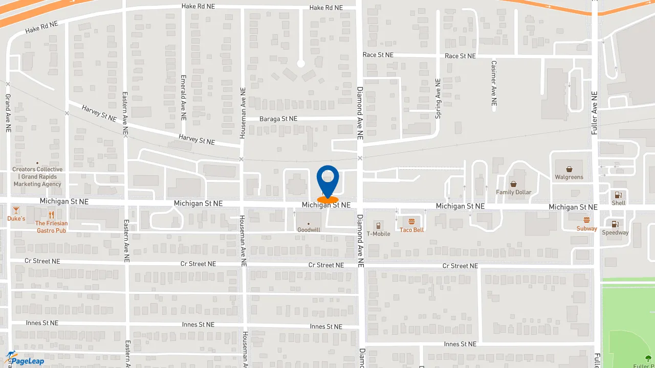 https://pageleap.com map showing location of KFC in Grand Rapids.