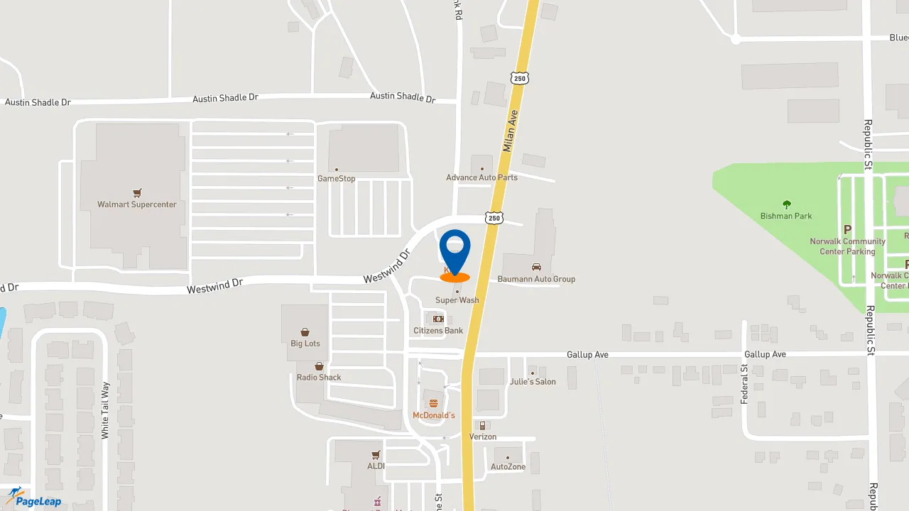 https://pageleap.com map showing location of KFC in Norwalk.