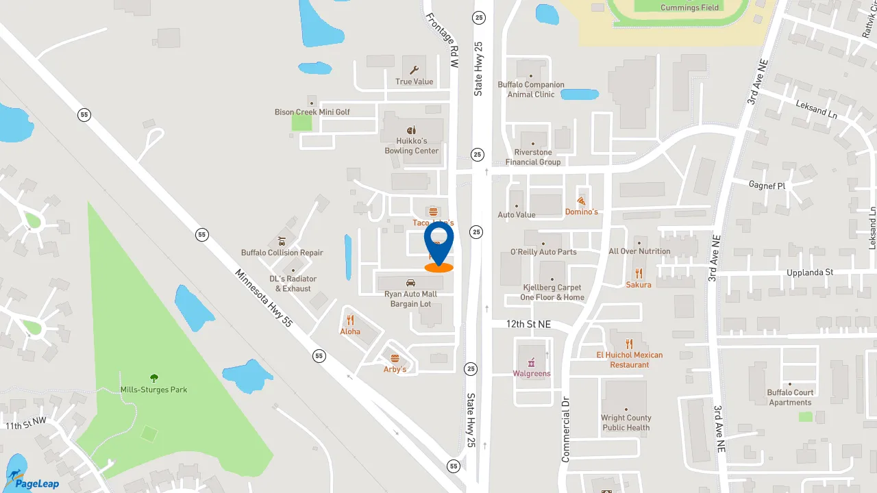 https://pageleap.com map showing location of KFC in Buffalo.