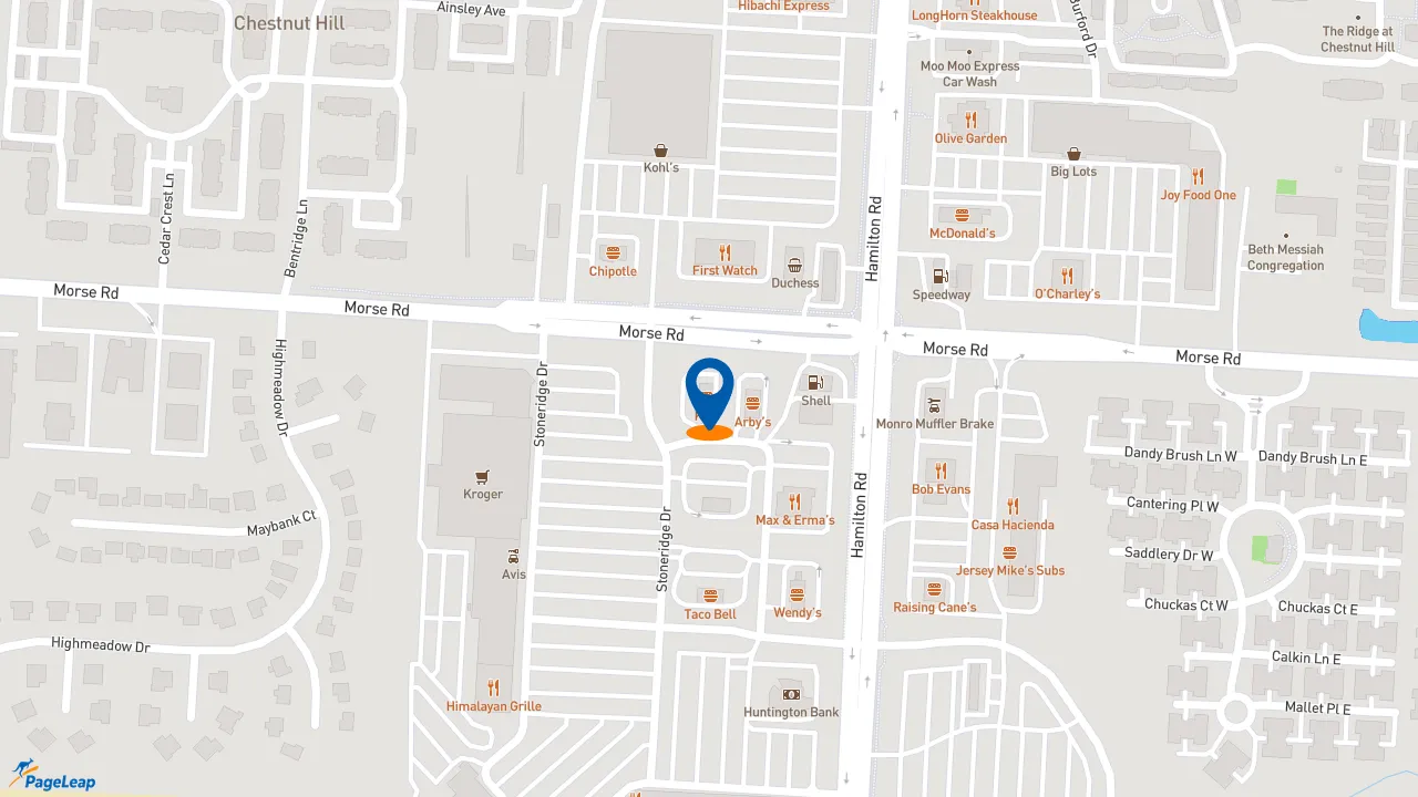 https://pageleap.com map showing location of KFC in Columbus.