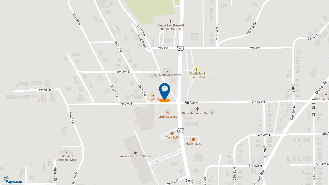 https://pageleap.com map showing location of KFC in Pell City.