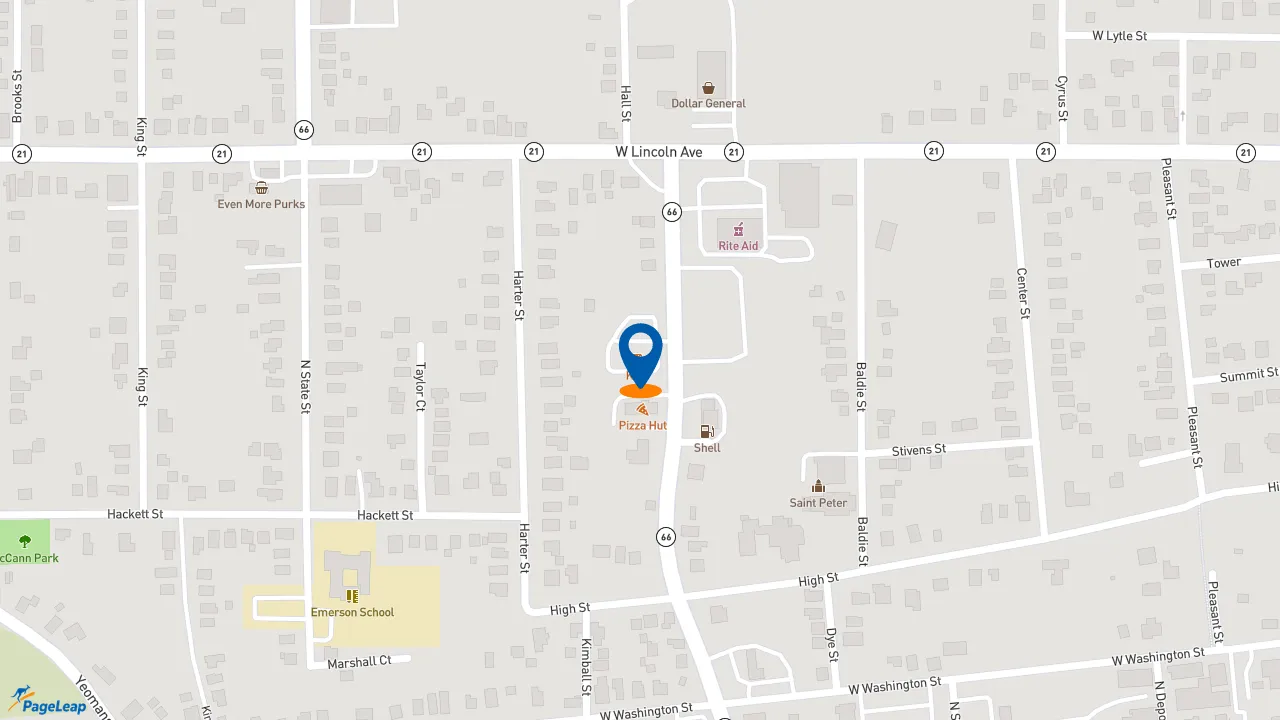 https://pageleap.com map showing location of KFC in Ionia.