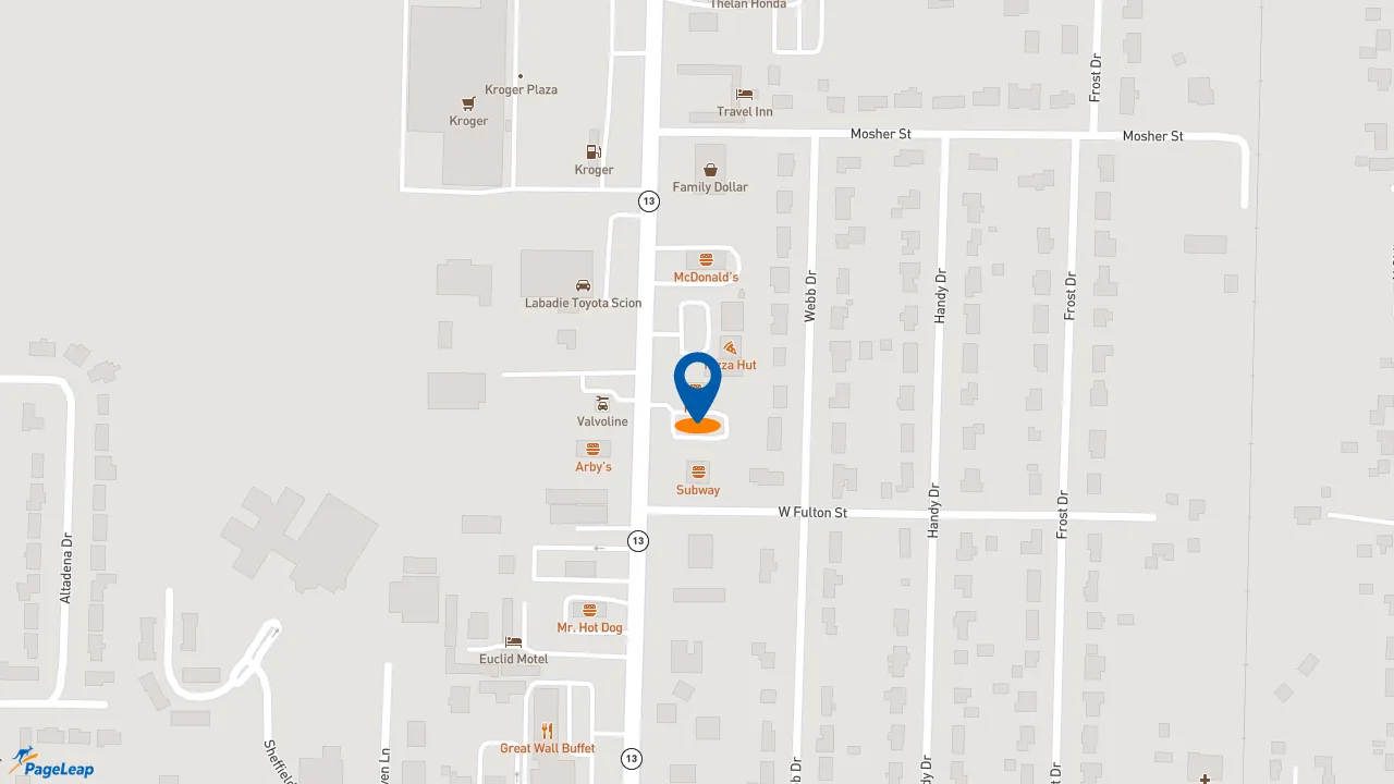 https://pageleap.com map showing location of KFC in Bay City.