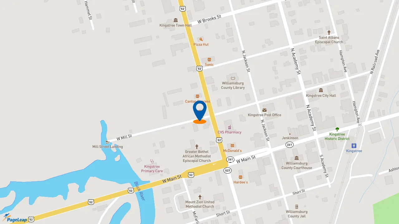 https://pageleap.com map showing location of KFC in Kingstree.