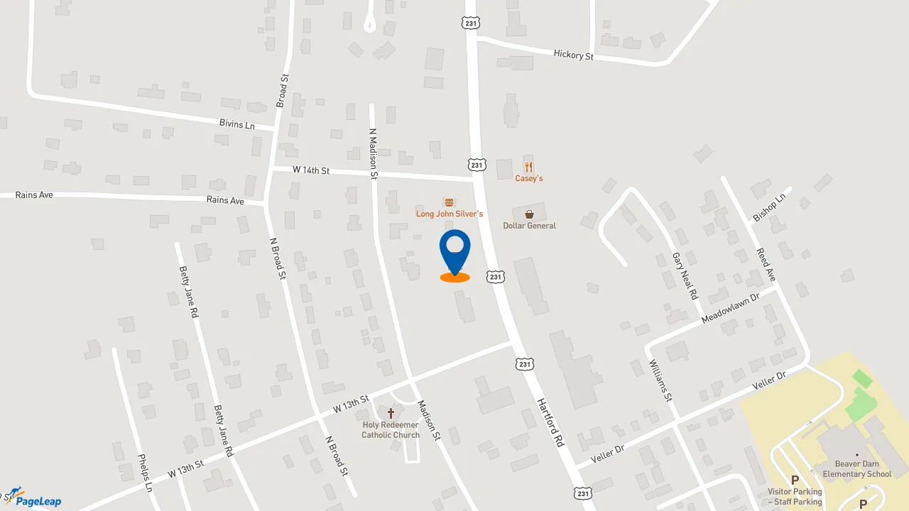 https://pageleap.com map showing location of KFC in Beaver Dam.