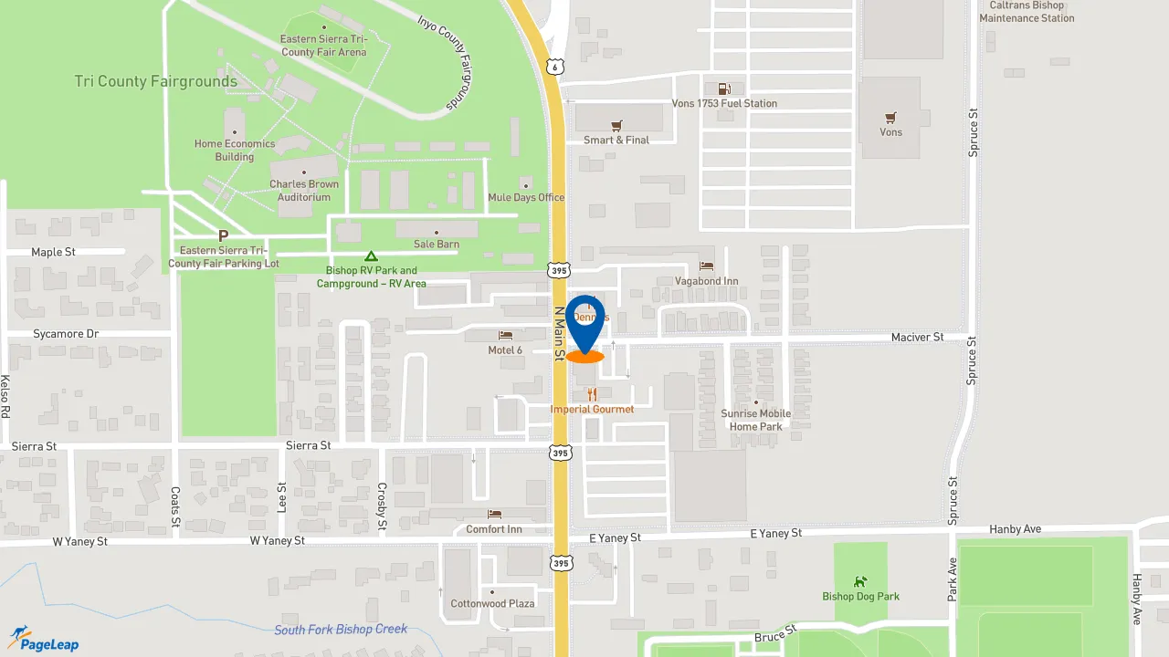 https://pageleap.com map showing location of KFC in Bishop.