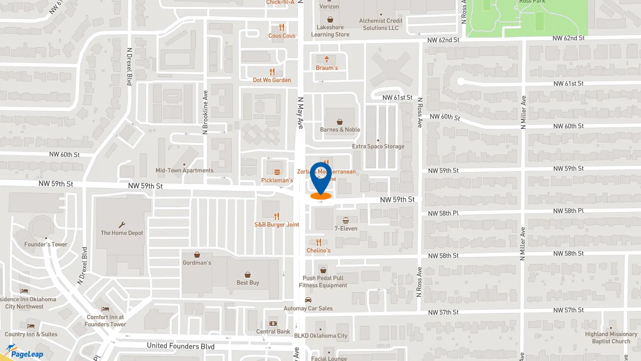 https://pageleap.com map showing location of KFC in Oklahoma City.