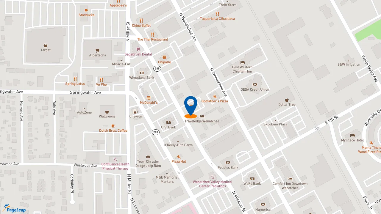 https://pageleap.com map showing location of KFC in Wenatchee.