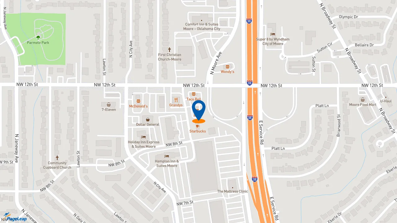 https://pageleap.com map showing location of KFC in Moore.