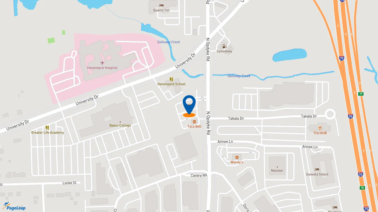 https://pageleap.com map showing location of KFC in Auburn Hills.