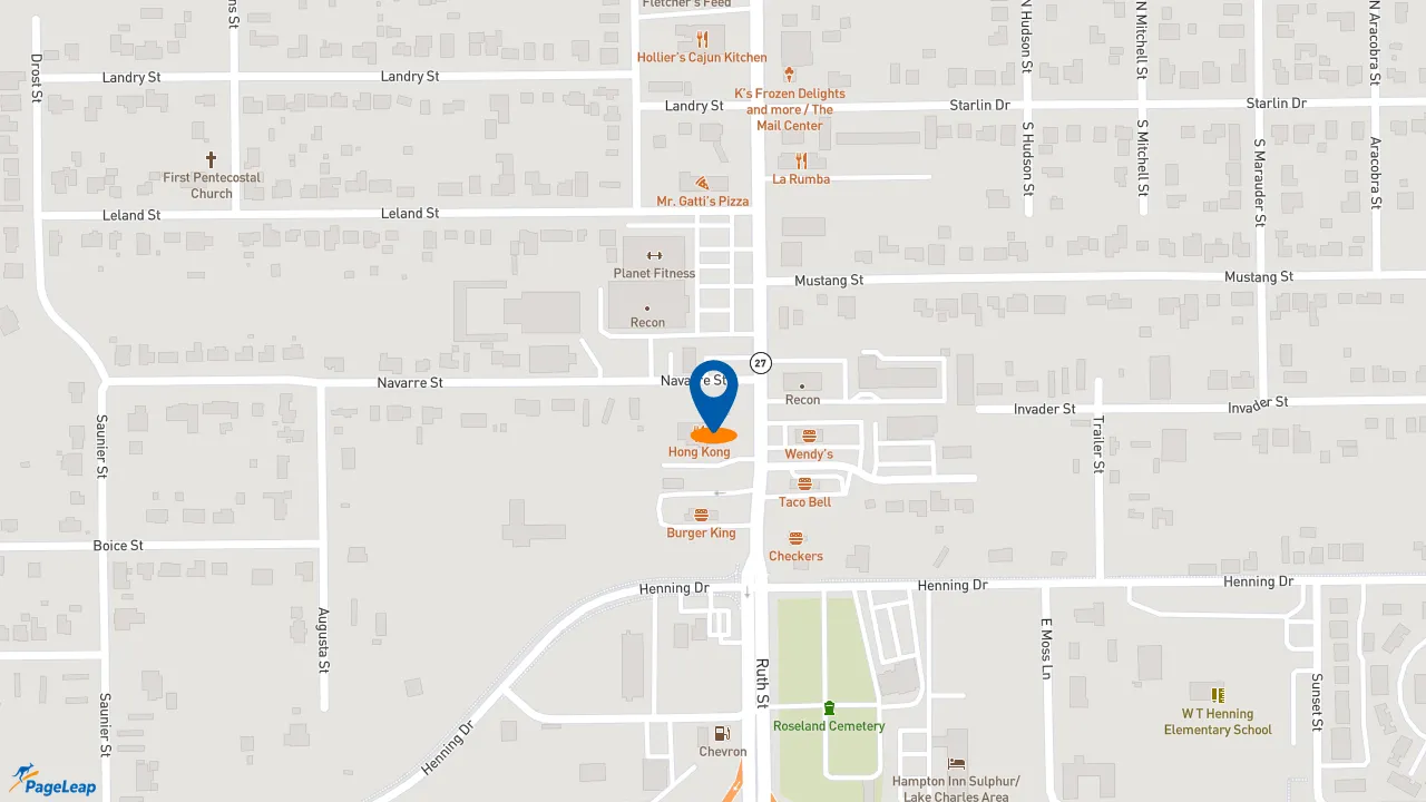 https://pageleap.com map showing location of KFC in Sulphur.