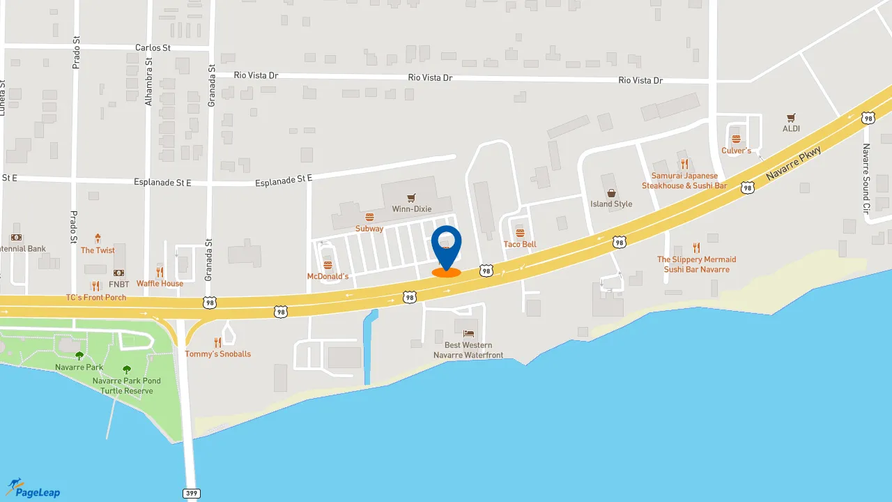 https://pageleap.com map showing location of KFC in Navarre.
