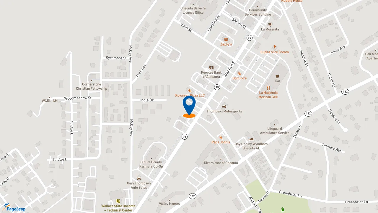 https://pageleap.com map showing location of KFC in Oneonta.