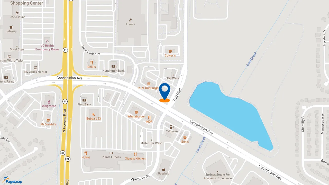 https://pageleap.com map showing location of KFC in Colorado Springs.