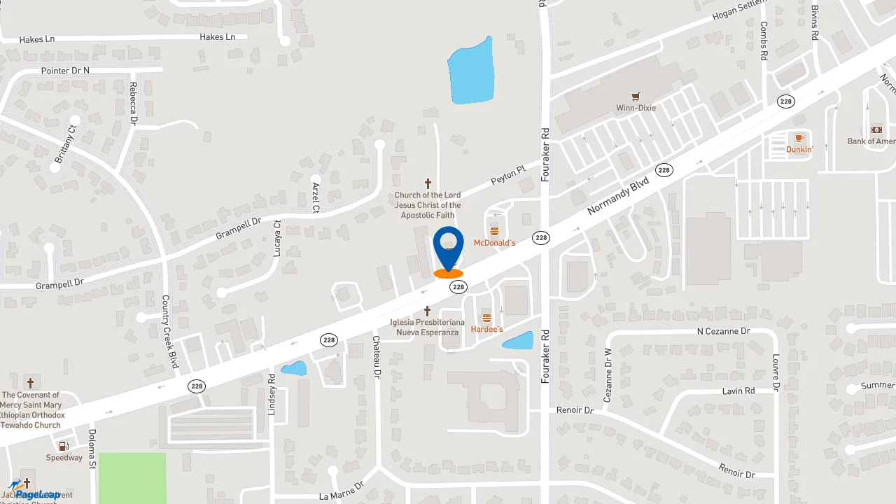 https://pageleap.com map showing location of KFC in Jacksonville.