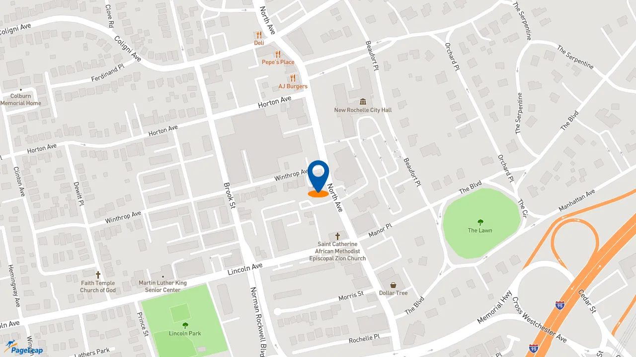 https://pageleap.com map showing location of KFC in New Rochelle.