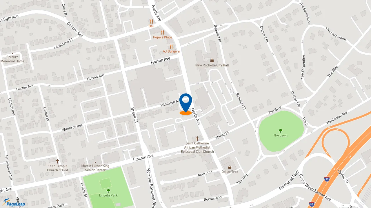 https://pageleap.com map showing location of KFC in New Rochelle.