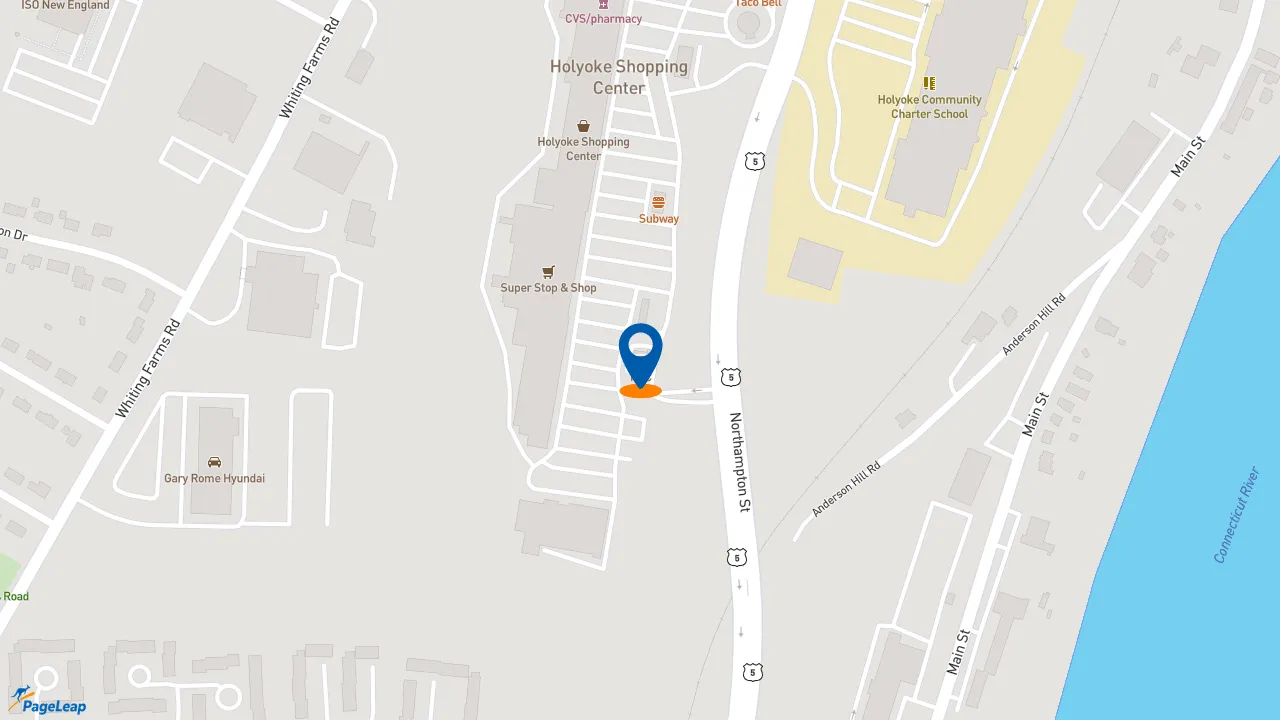 https://pageleap.com map showing location of KFC in Holyoke.