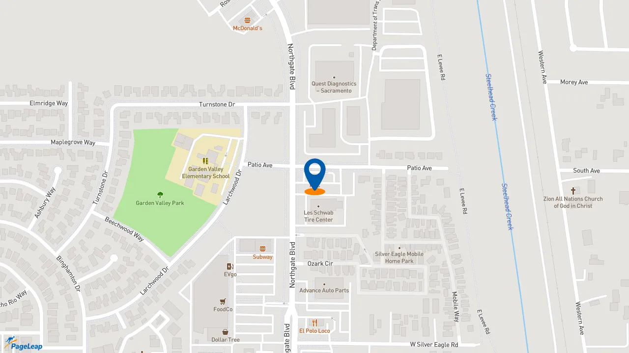 https://pageleap.com map showing location of KFC in Sacramento.