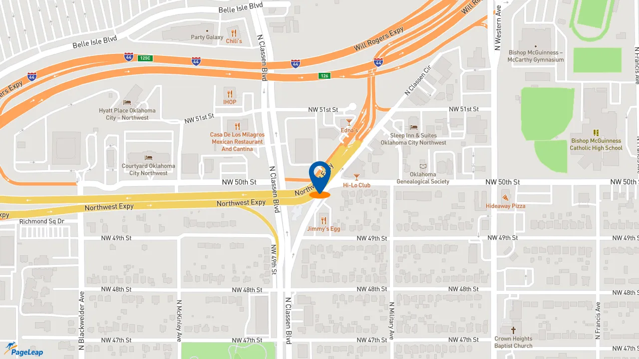https://pageleap.com map showing location of KFC in Oklahoma City.
