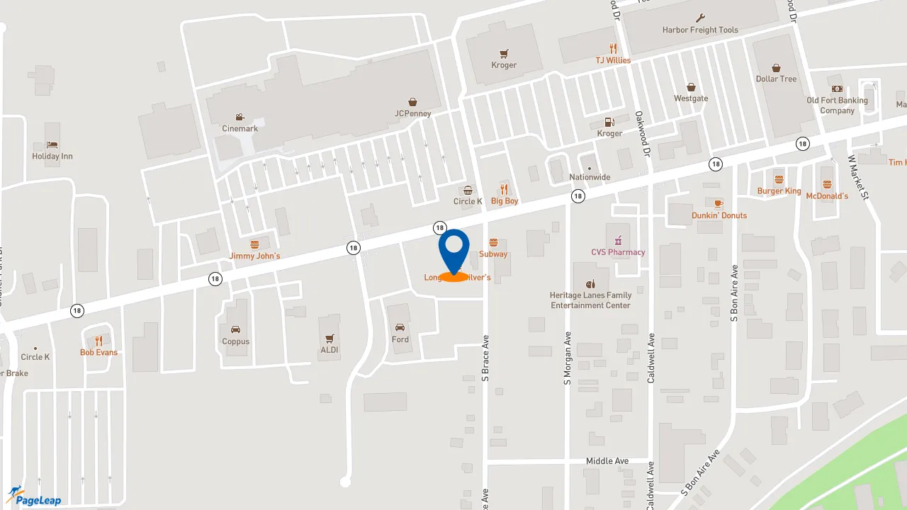 https://pageleap.com map showing location of KFC in Tiffin.