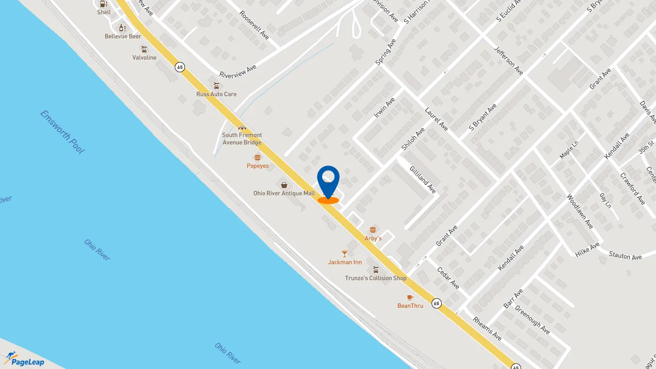 https://pageleap.com map showing location of KFC in Bellevue.