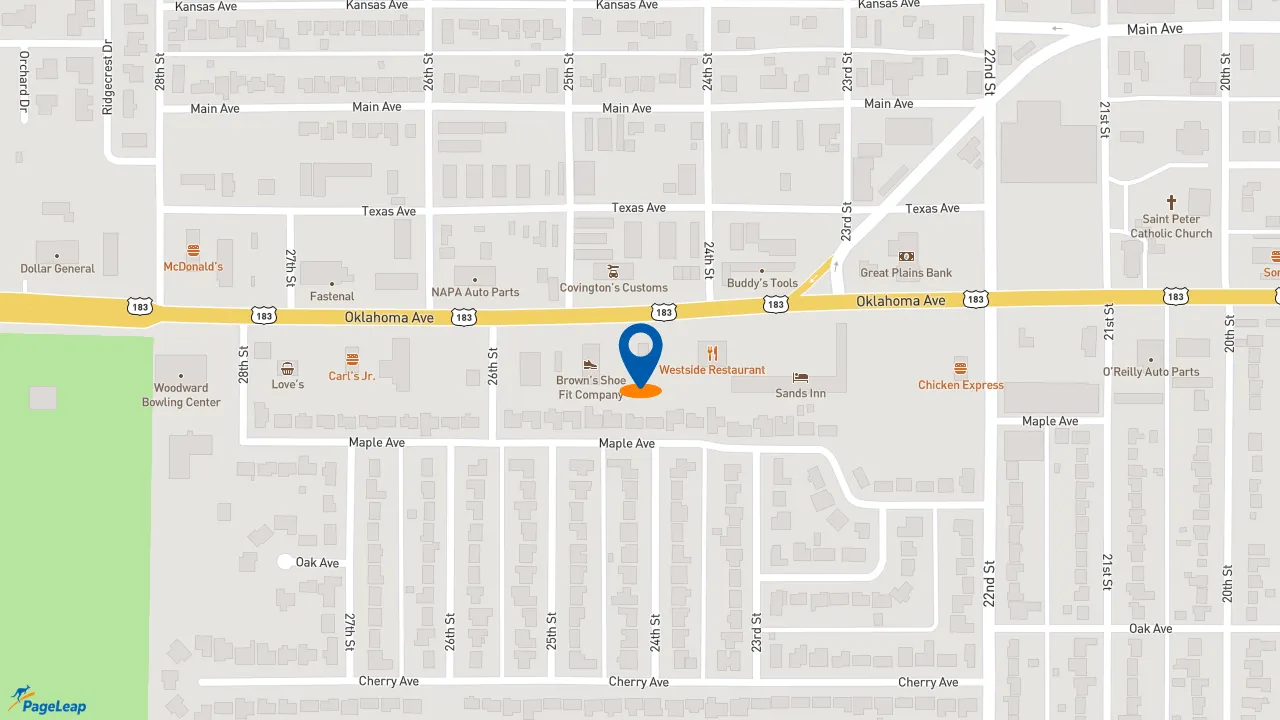 https://pageleap.com map showing location of KFC in Woodward.