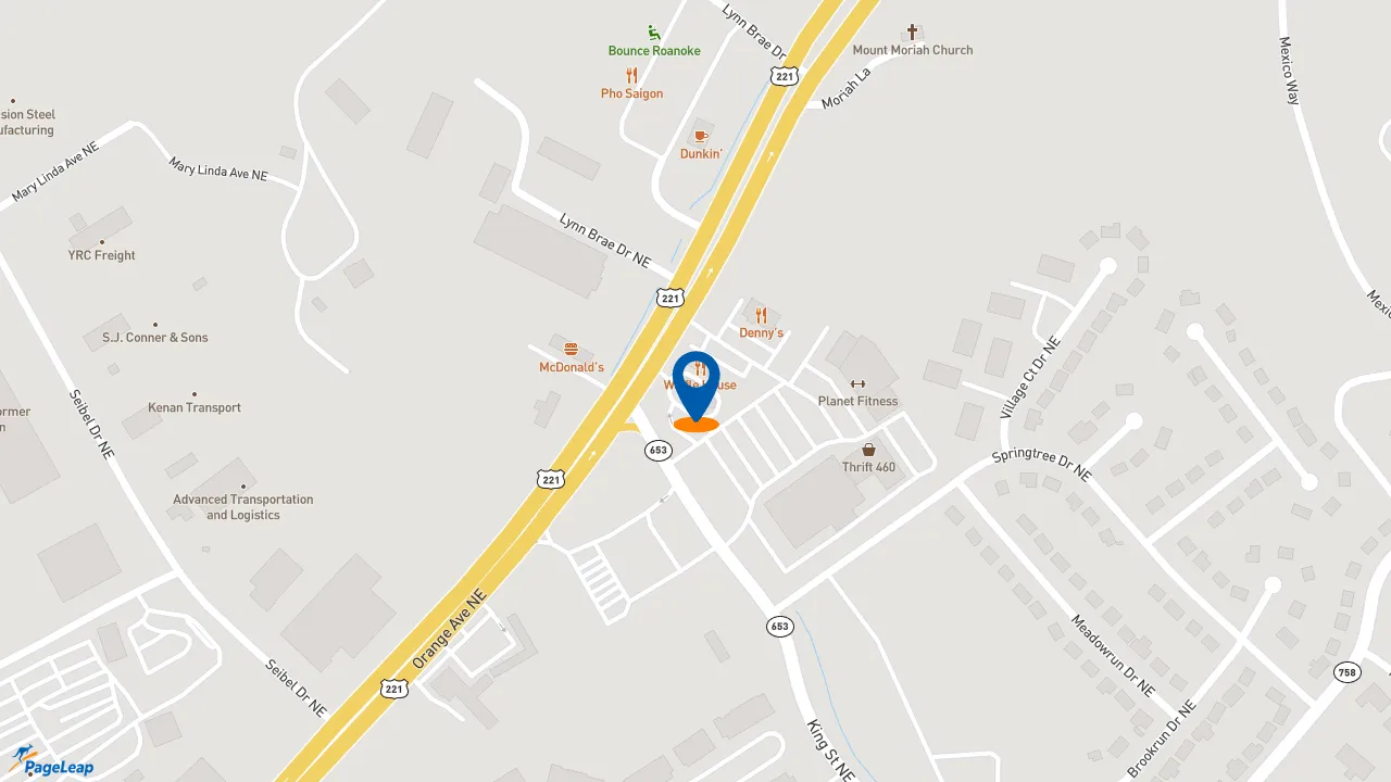 https://pageleap.com map showing location of KFC in Roanoke.