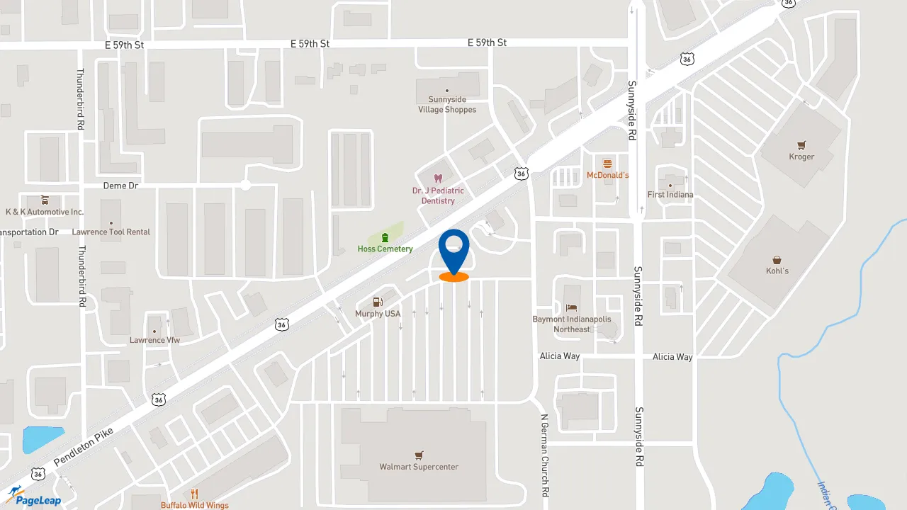 https://pageleap.com map showing location of KFC in Indianapolis.