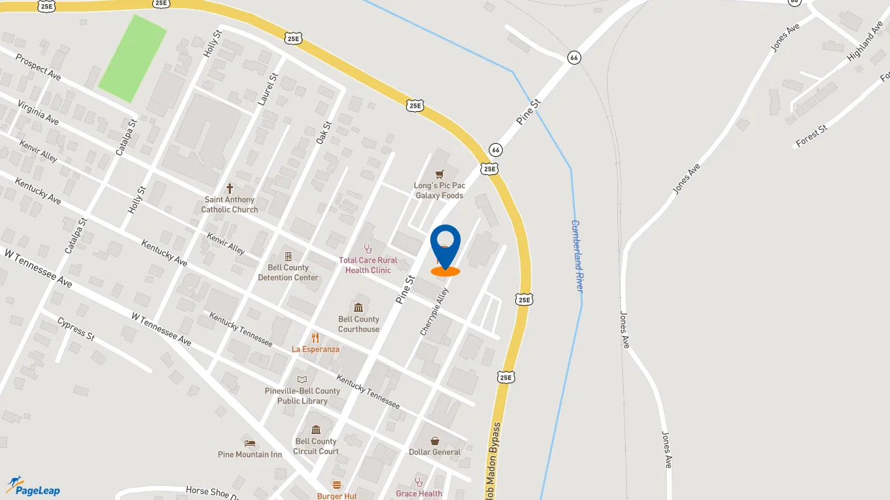 https://pageleap.com map showing location of KFC in Pineville.