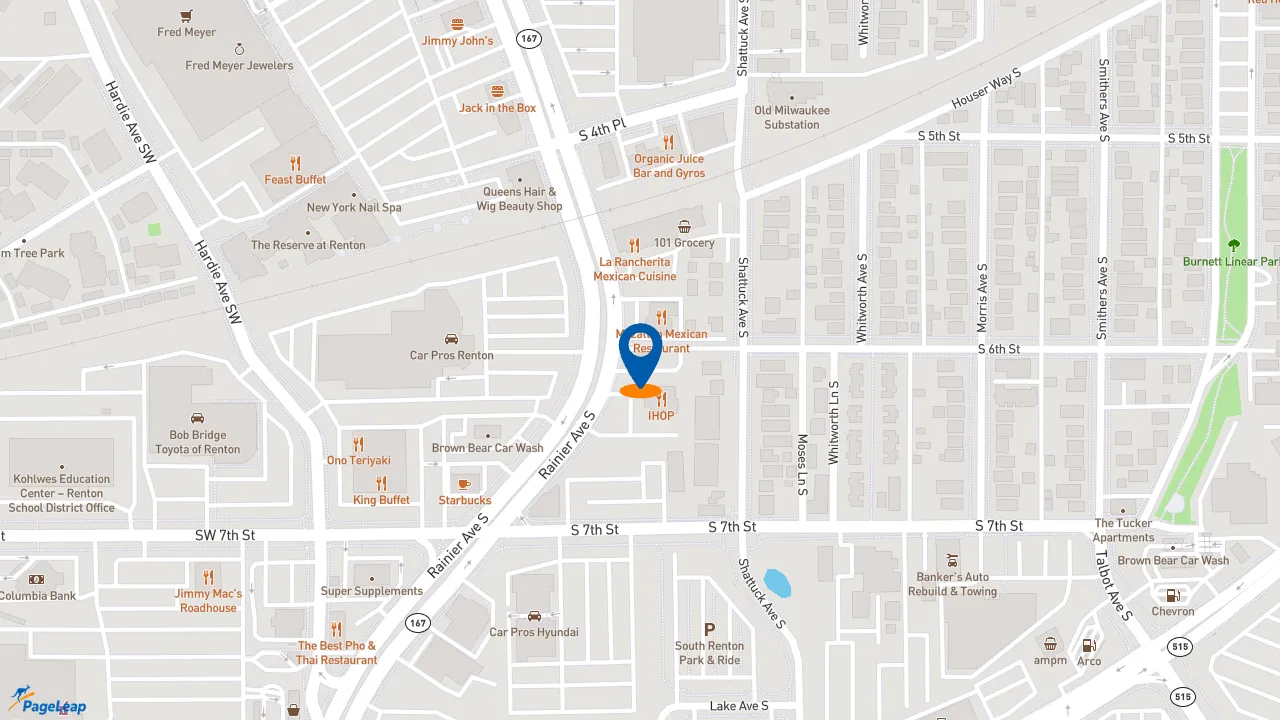 https://pageleap.com map showing location of KFC in Renton.
