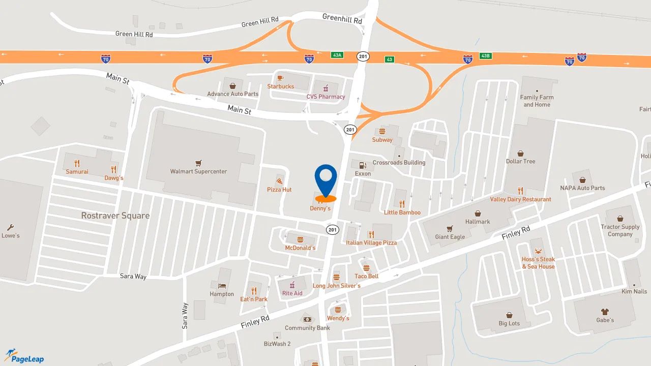 https://pageleap.com map showing location of KFC in Belle Vernon.
