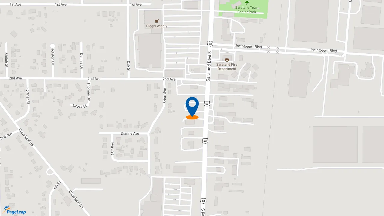 https://pageleap.com map showing location of KFC in Saraland.