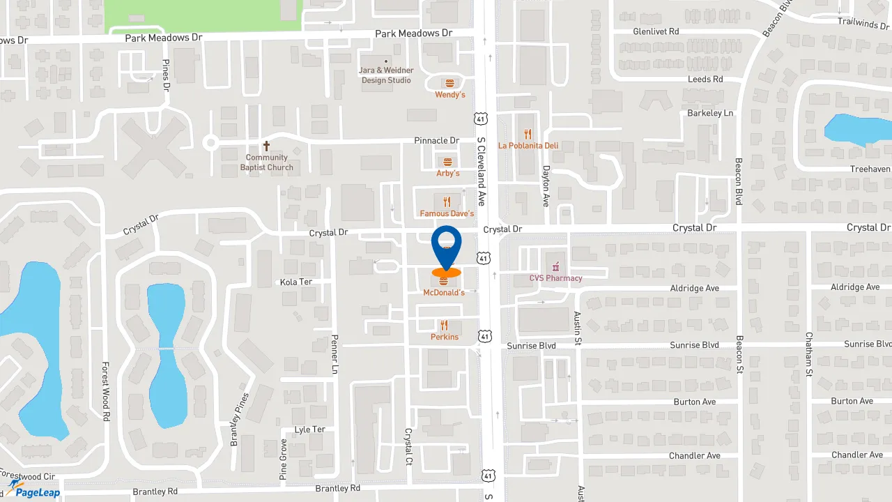 https://pageleap.com map showing location of KFC in Fort Myers.