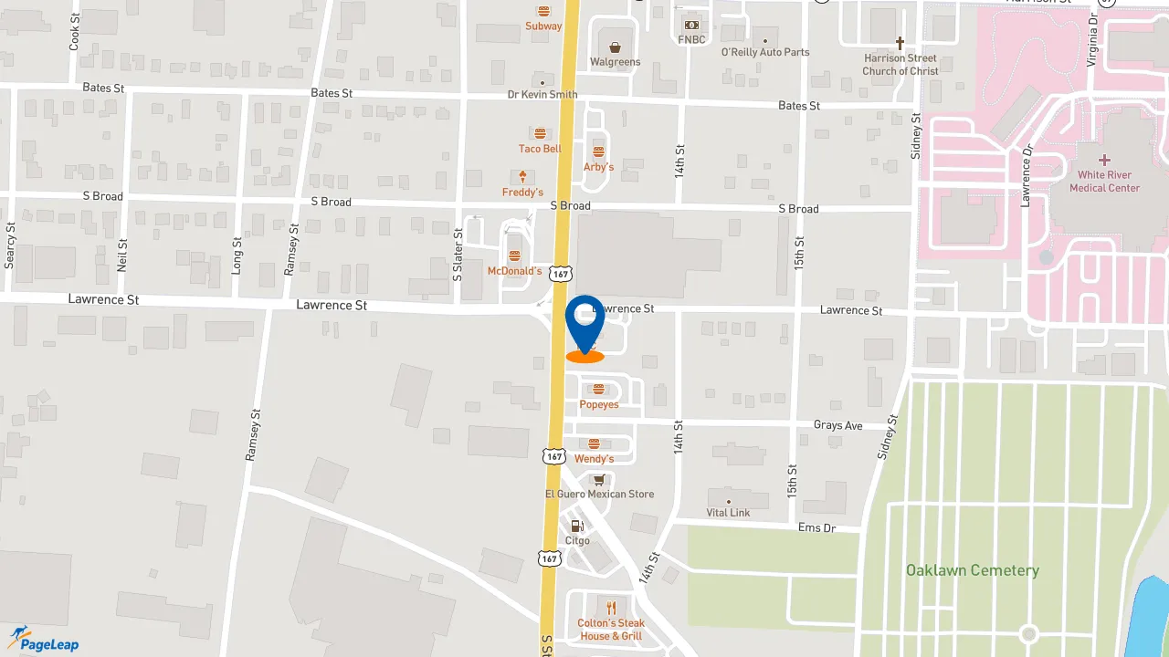 https://pageleap.com map showing location of KFC in Batesville.