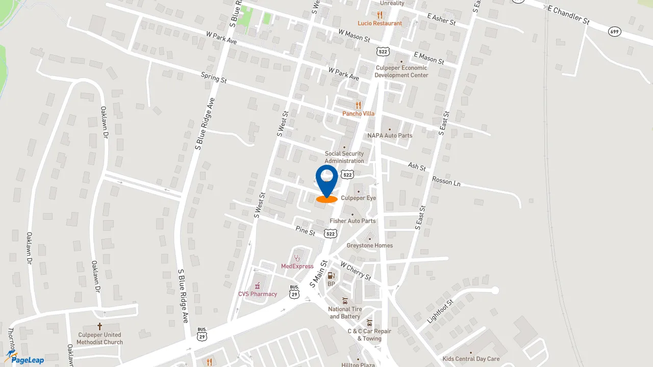 https://pageleap.com map showing location of KFC in Culpeper.