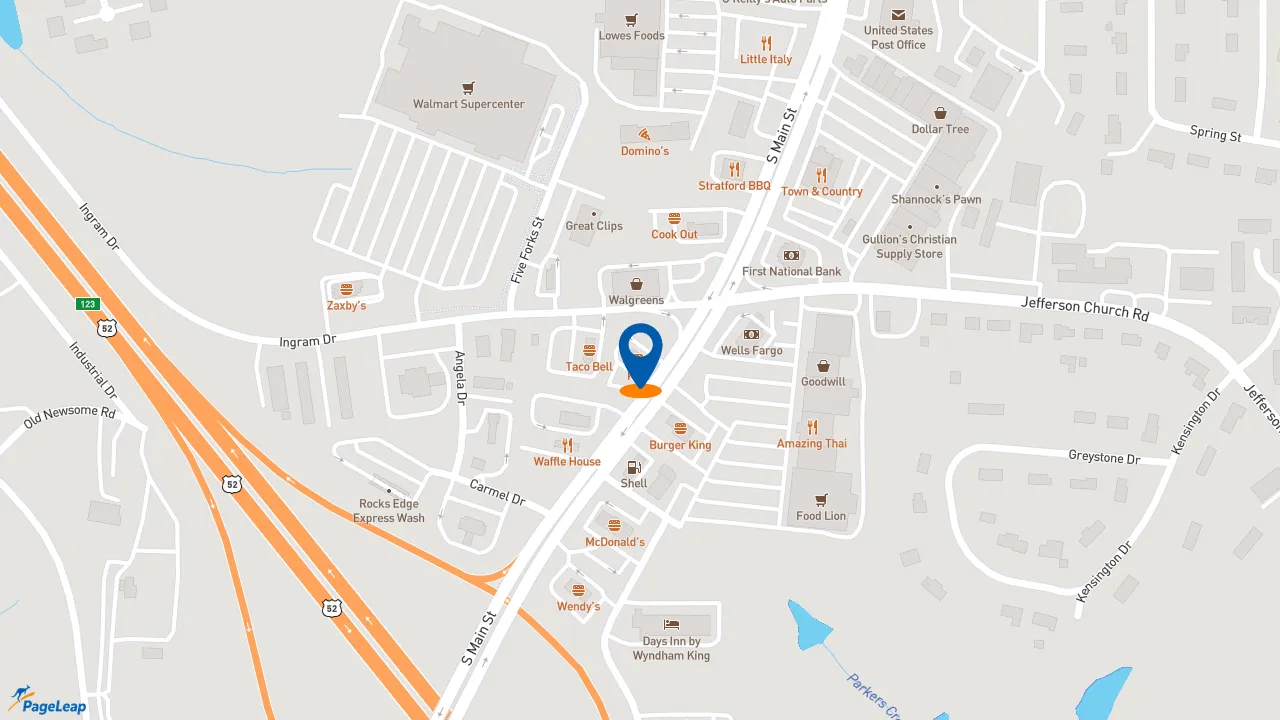 https://pageleap.com map showing location of KFC in King.
