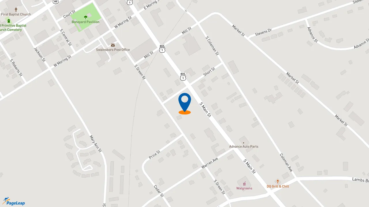 https://pageleap.com map showing location of KFC in Swainsboro.