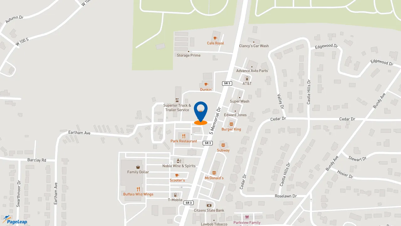 https://pageleap.com map showing location of KFC in New Castle.