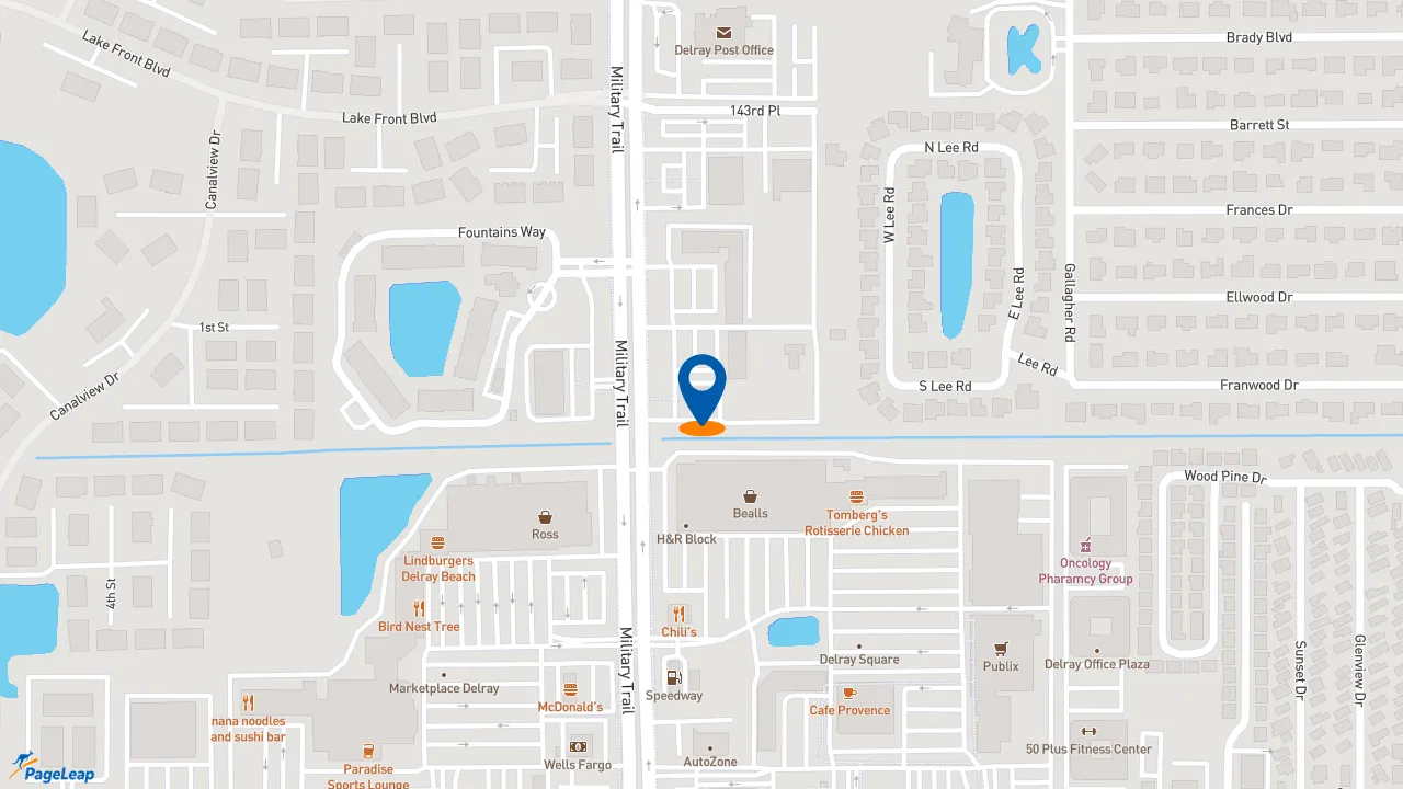 https://pageleap.com map showing location of KFC in Delray Beach.