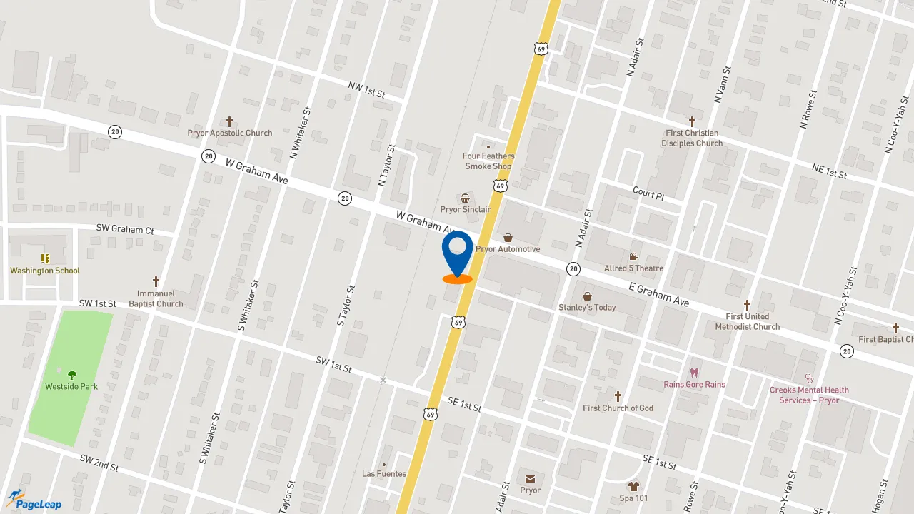https://pageleap.com map showing location of KFC in Pryor.