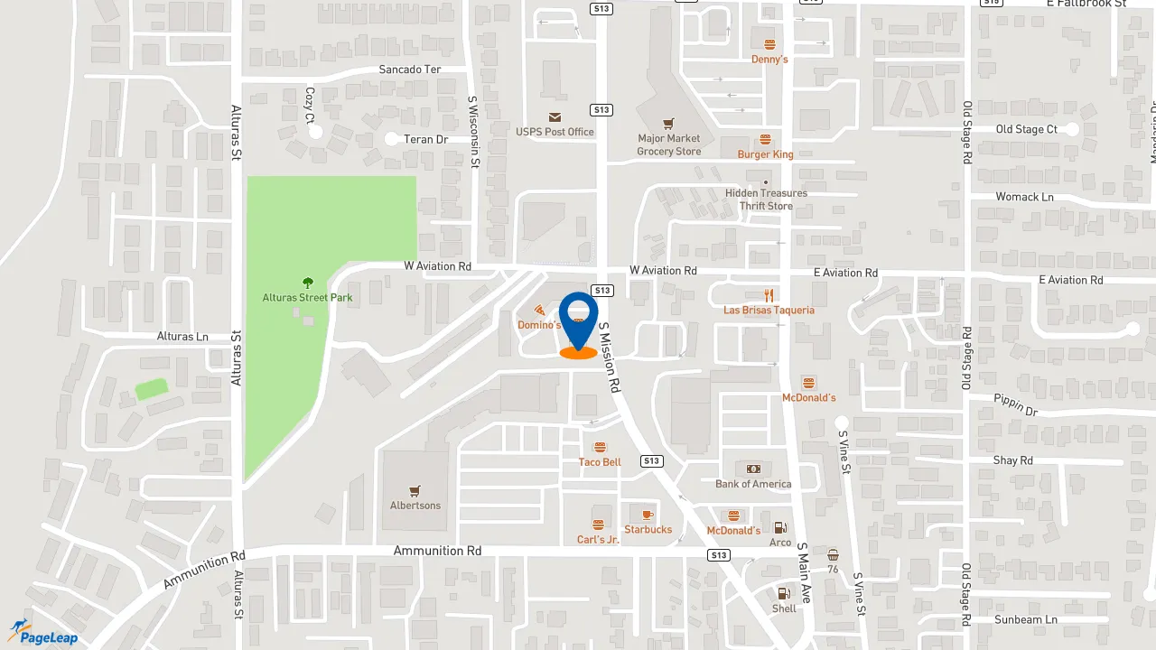 https://pageleap.com map showing location of KFC in Fallbrook.