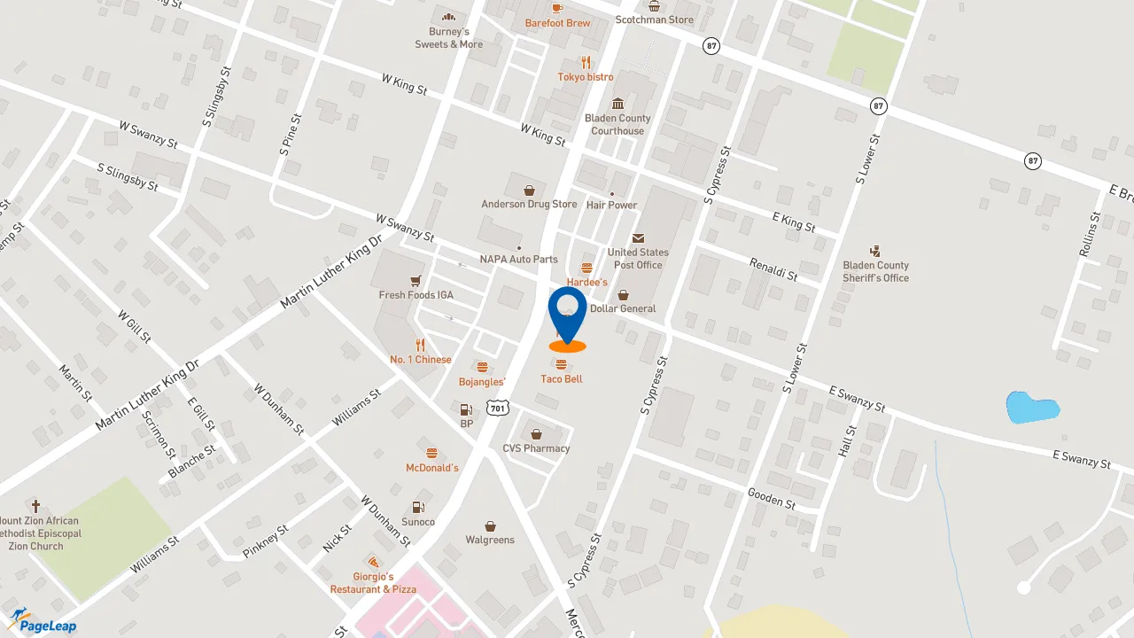 https://pageleap.com map showing location of KFC in Elizabethtown.
