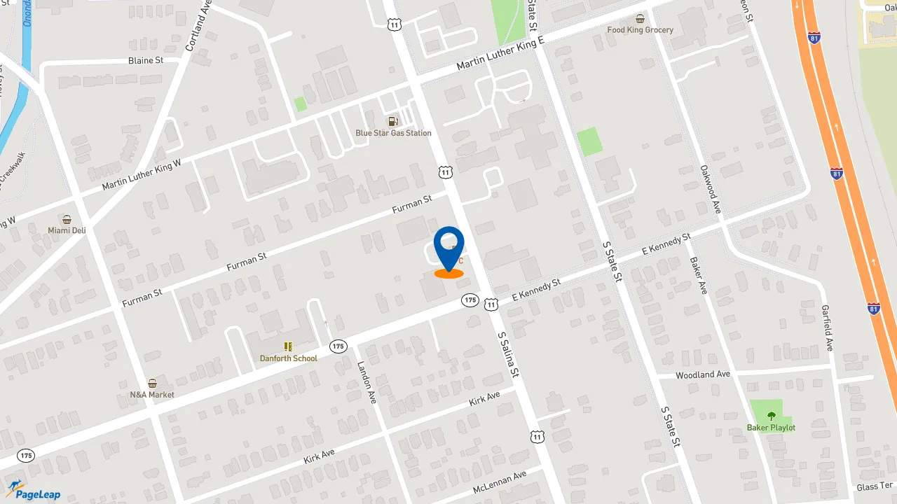 https://pageleap.com map showing location of KFC in Syracuse.