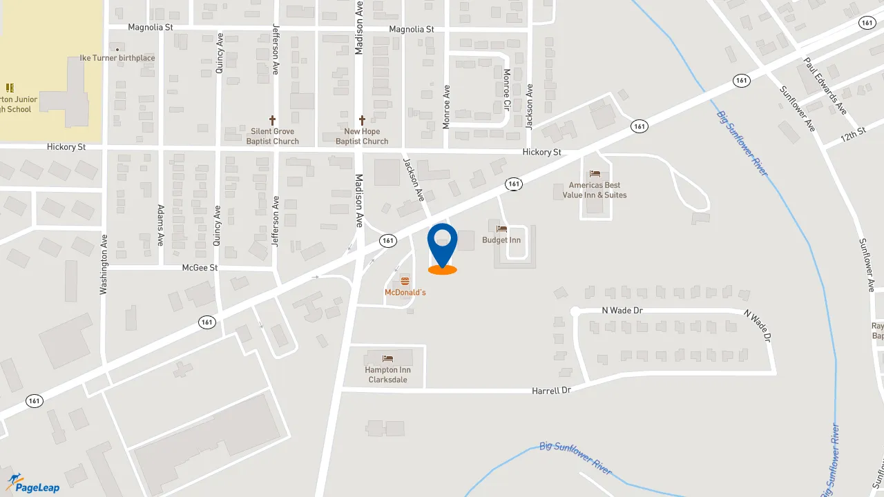 https://pageleap.com map showing location of KFC in Clarksdale.