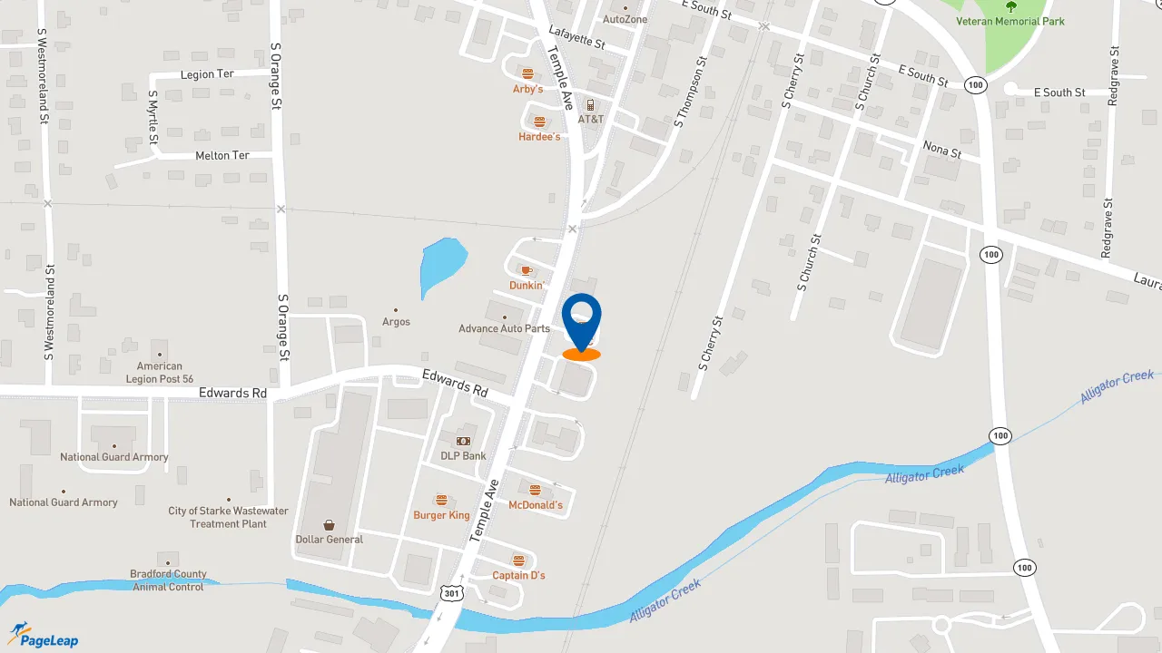 https://pageleap.com map showing location of KFC in Starke.