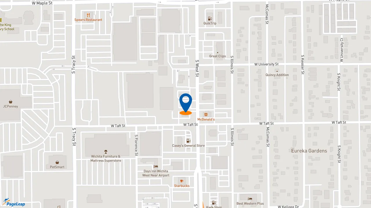 https://pageleap.com map showing location of KFC in Wichita.