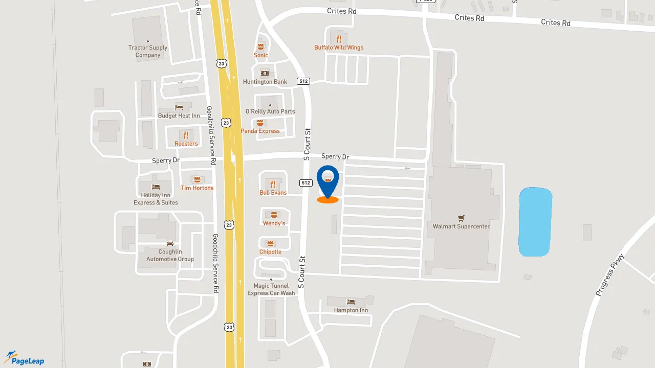 https://pageleap.com map showing location of KFC in Circleville.